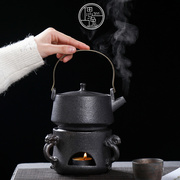 逸偲 日式蜡烛加热底座保温家用茶壶黑陶茶炉养生提梁壶茶具套装