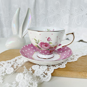 爱丽丝家欧式玫红色，波点玫瑰烫金带碟咖啡杯，下午茶杯骨瓷