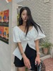 PPSHD韩版设计感白色V领泡泡袖刺绣钩花衬衫女夏季气质甜美上衣