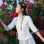 中国风女装春夏季民族风，中式改良唐装汉服，上衣绣花衬衫上衣