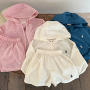 儿童防晒衣套装薄款夏季男童，外套洋气女宝宝，连帽防晒服两件套纯色