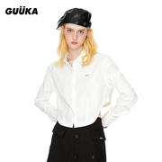 GUUKA短款白色长袖衬衫女潮 弧形下摆显瘦露腰衬衣早秋上衣女
