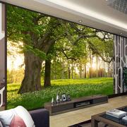 无缝5d自然风景绿色森林壁画8d电视背景墙纸客厅沙发影视墙布大树