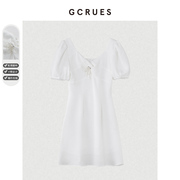 gcrues短袖小香风连衣裙2024年夏季女装小个子雪纺白色裙子