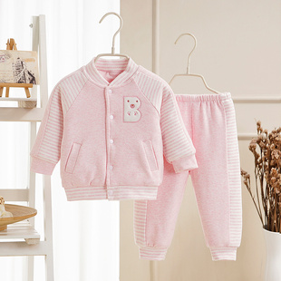 宝宝秋冬季夹棉套装，纯棉保暖薄棉小童0-1岁3-6个12月婴儿外出衣服