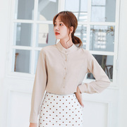 立领雪纺衬衫女长袖气质宽松上衣2020夏季韩版设计感白色衬衣