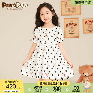 pawinpaw小熊童装2023年夏季女童点点印花休闲气质连衣裙