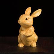 黄杨木创意可爱生兔实木文玩把手把件肖雕刻工艺摆43658品玩木雕