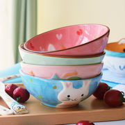 釉下彩日式卡通兔子碗儿童餐具个性陶瓷家用饭碗陶瓷碗面碗可爱碗