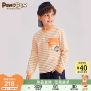 pawinpaw卡通小熊童装，24年春夏男童圆领卡通，印花条纹长袖t恤