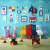 男孩儿童房卡通卧室照片墙装饰组合相框火箭摇摆钟幼儿园26字母墙
