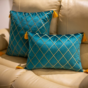 沙发靠垫腰靠样板房客厅抱枕菱形丝绒绣花靠枕北欧座椅腰枕套含芯