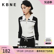 商场同款kbne秋装针织衫，女黑白拼接毛衫外套kks16308102