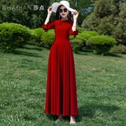 红色连衣裙2024早春质感高级感气质长裙雪纺大摆裙女海边度假