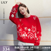 喜乐灵龙lily24春新年限定羊毛设计感宽松套头，软糯红色毛衣女(毛衣女)