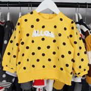 韩版童装20春款女童黄色圆点毛圈，卫衣长袖宝宝运动休闲t恤上衣