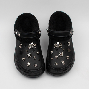 棉拖鞋女冬季厚底保暖室内外穿居家用朋克风复古潮流铆钉洞洞棉鞋