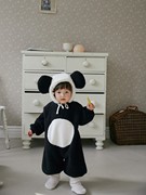 23秋冬韩版婴儿连体衣ins熊猫造型包屁衣毛绒加厚带帽哈衣