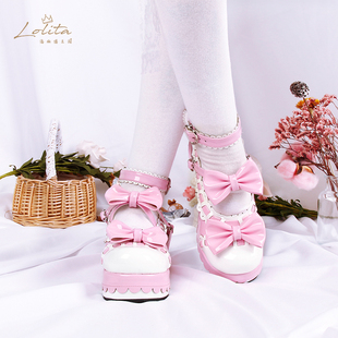 春秋圆头甜美lolita鞋，厚底松糕坡跟细带公主，蝴蝶结洛丽塔鞋9896