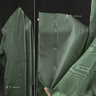 绿色摩尔纹反光提花布料水纹肌理艺术廓形风衣外套服装设计师面料