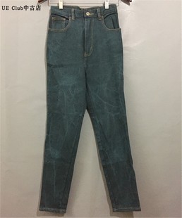 原 价¥118 vintage  日本古着墨绿色修身女款铅笔萝卜牛仔裤