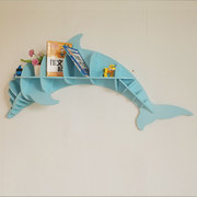 创意卡通造型书架海豚墙上置物架儿童收纳架，学校读书角装饰绘本架