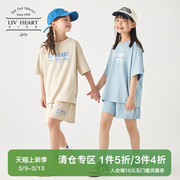 日本livheart女童纯棉运动套装女短袖，t恤短裤两件套儿童大童夏