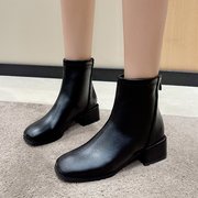 粗跟短靴女2023秋冬切尔西靴法式小踝靴韩系瘦瘦弹力靴中跟马丁靴