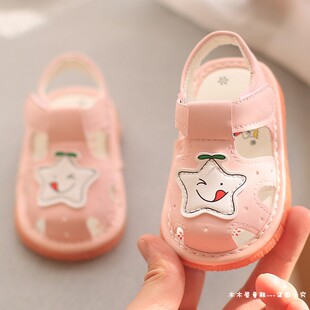 儿童凉鞋包头夏季0-2岁叫叫鞋男童女宝宝鞋婴幼儿学步鞋牛筋软底