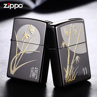 美国zippo打火机正版，黑冰梅兰竹限量zppo男士礼物