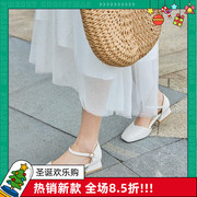 白色包头凉鞋仙女温柔高跟鞋子，学生夏季配裙子中粗跟少女晚晚单鞋