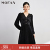 MOFAN摩凡时髦优雅V领小黑裙春秋黑色设计感高腰显瘦连衣裙