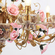 杰瑞唐宝 法式全铜吊灯田园花朵欧式陶瓷别墅客U厅卧室创意灯具