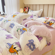 秋冬季牛奶绒卡通床品四件套迪士尼法兰绒被套罩床笠床单双人儿童
