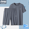 jeep吉普纯棉短袖短裤套装，男夏季薄款中年爸爸，夏装休闲运动五分裤
