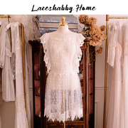 复古玫瑰波点绣花蕾丝荷叶，边白色家用法式围裙家居服