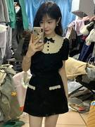 小香赫本风黑色娃娃，领连衣裙子女夏季2023高级感法式气质短裙