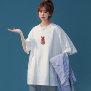 短袖t恤夏季女宽松百搭上衣印花兔子，学生可爱甜美青春少女韩版女