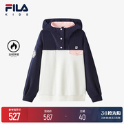 FILA KIDS斐乐童装女大童加绒卫衣2023冬季儿童运动保暖上衣