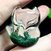 魅晶天然巴西水晶晶体通透绿幽灵聚宝盆雕刻狐狸吊坠