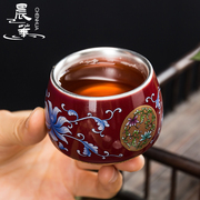 银杯子999纯银陶瓷，茶杯景德镇珐琅，彩鎏银功夫茶具茶杯主人杯单杯