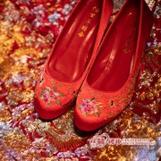 新娘婚鞋女款绣花鞋古风，中式结婚秀禾鞋粗跟红色高跟鞋刺绣龙凤鞋