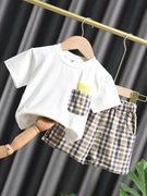 顽皮猪男童套装夏季1-3岁儿童时尚宝宝短袖T恤两件套