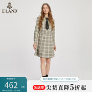 Eland衣恋连衣裙女学院风复古格纹青减龄衬衫裙子女春秋