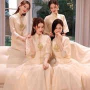 结婚伴娘礼服香槟色中式旗袍高级感姐妹团小众2023小个子四季