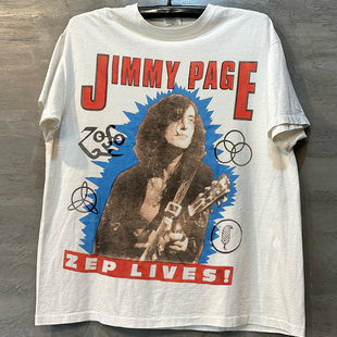 Jimmy Page吉米·佩奇人像印花高街摇滚痞帅vibe宽松短袖男女T恤