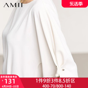amii五分袖白色v领雪纺衫，上衣女士2024夏季法式衬衣飘逸衬衫