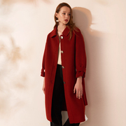 红色羊毛外套2019冬季宽松双面呢长款毛呢双面，羊绒大衣女