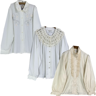 古着衬衫女vintage复古文艺学院风日本孤品雪纺气质日系长袖白衬