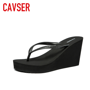 cavser超高跟防水台人字拖，夏季女式夹脚厚底松糕，凉拖鞋防滑沙滩鞋